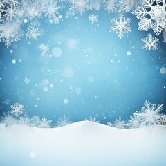 snowflake on blurred white and blue background with copy space for cute design