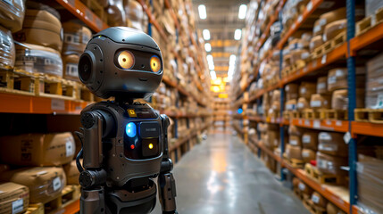 Autonomous Warehouse Robot Navigating the Aisles created with Generative AI technology