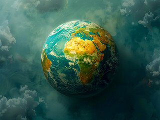 Obraz na płótnie Canvas Dawn of the Anthropocene Era - Aerial Earth View created with Generative AI technology