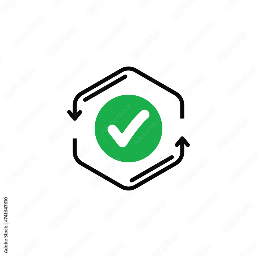 Poster green checkmark like cash flow or implement icon. flat simple trend modern renew or file load logoty