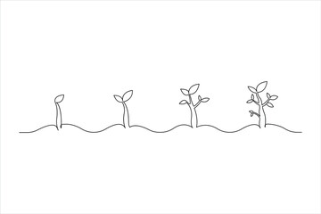 Continuous single line drawing of growth plant tree vector art illustration.