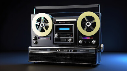 illustration of 90s style posters tape recorder on black background