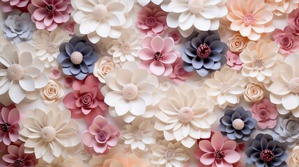 Wall with a background of paper flowers handmade craft creative abstraction