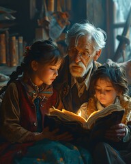 Obraz premium grandparent sharing stories with their grandchildren