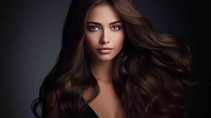 Obraz premium Woman with beauty long brown hair - posing at studio