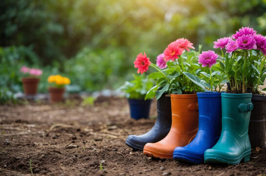 gardening boots and flowers