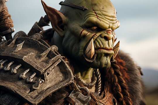 AI generated image of an ugly scary horrible orc ogre with medieval armor