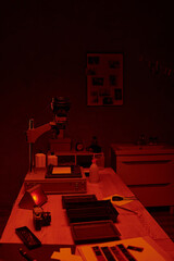 Vintage darkroom interior, showcasing the classic process of film development and photography art - 741651253
