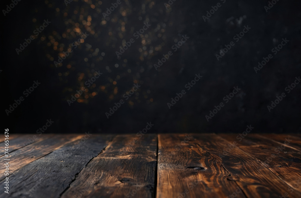 Wall mural wooden table with dark background