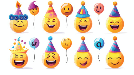 Smileys birthday character vector set. Smiley emoji