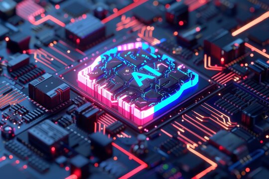AI Brain Chip semiconductor equipment. Artificial Intelligence neurotransmitter regulation mind quantum parallelism axon. Semiconductor register file circuit board wafer stepper