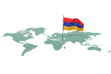 Mappa Terra con evidenziato la nazione Armenia e bandiera al vento © albasu