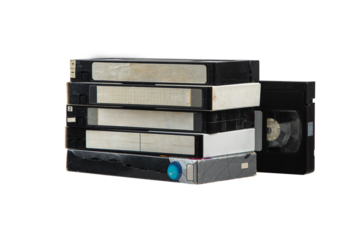 Pile of VHS video cassettes. Vintage media. Isolate on a white back.