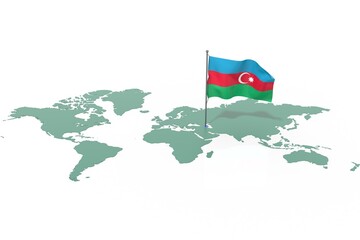 Mappa Terra con evidenziato la nazione Azerbaijan e bandiera al vento © albasu