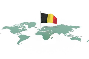 Mappa Terra con evidenziato la nazione Belgium e bandiera al vento © albasu