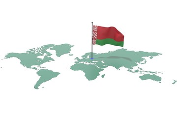 Mappa Terra con evidenziato la nazione Belarus e bandiera al vento © albasu