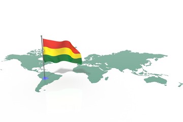 Mappa Terra con evidenziato la nazione Bolivia e bandiera al vento © albasu