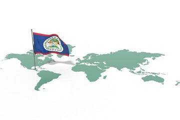 Mappa Terra con evidenziato la nazione Belize e bandiera al vento © albasu