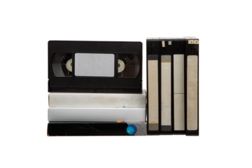 Pile of VHS video cassettes. Vintage media. Isolate on a white back.
