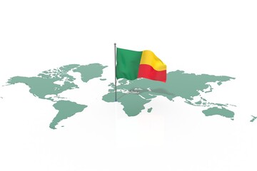 Mappa Terra con evidenziato la nazione Benin e bandiera al vento © albasu