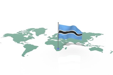 Mappa Terra con evidenziato la nazione Botswana e bandiera al vento © albasu
