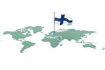 Mappa Terra con evidenziato la nazione Finland e bandiera al vento © albasu