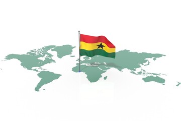 Mappa Terra con evidenziato la nazione Ghana e bandiera al vento © albasu
