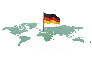 Mappa Terra con evidenziato la nazione Germany e bandiera al vento © albasu