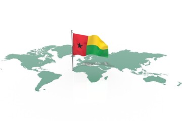 Mappa Terra con evidenziato la nazione Guinea Bissau e bandiera al vento © albasu
