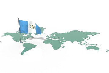 Mappa Terra con evidenziato la nazione Guatemala e bandiera al vento © albasu