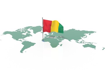 Mappa Terra con evidenziato la nazione Guinea e bandiera al vento © albasu