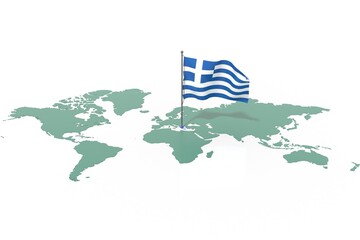 Mappa Terra con evidenziato la nazione Greece e bandiera al vento © albasu