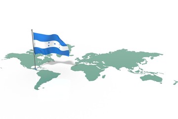 Mappa Terra con evidenziato la nazione Honduras e bandiera al vento © albasu