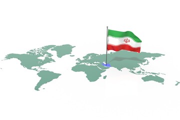 Mappa Terra con evidenziato la nazione Iran e bandiera al vento © albasu