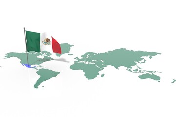 Mappa Terra con evidenziato la nazione Mexico e bandiera al vento © albasu