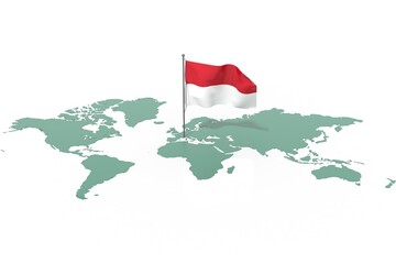 Mappa Terra con evidenziato la nazione Monaco e bandiera al vento © albasu