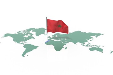 Mappa Terra con evidenziato la nazione Morocco e bandiera al vento © albasu