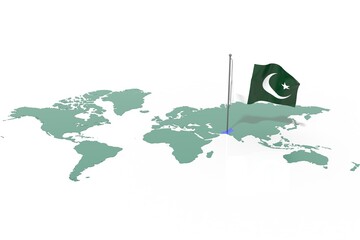Mappa Terra con evidenziato la nazione Pakistan e bandiera al vento © albasu