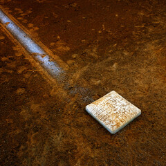 Baseball Diamond Base or Plate White Against Dark Dirt for Competition and Playing Game
