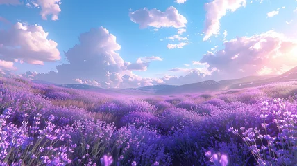 Zelfklevend Fotobehang Azure skies merging with fields of lavender, a tranquil symphony of color. on transparent background.   © Laiba Rana