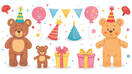 Teddy bear birthday vector set design. Birthday t