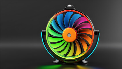 a color portable fan on black background