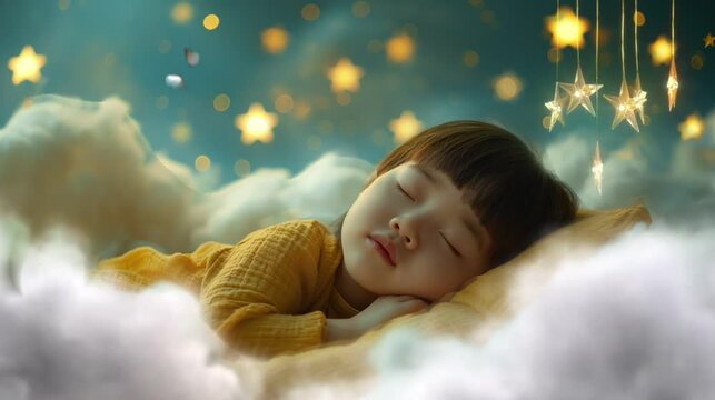 Lullaby For Babies video animation template looping Cute baby sleep at night on cloud with stars, for live wallpaper