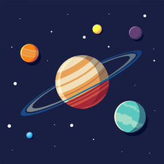 Naklejka premium Planets of the solar system in space. Cartoon vector illustration