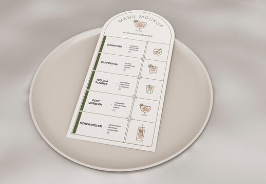 3d Curved Top Menu Mockup with Plate
