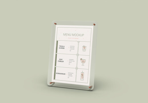 3d Menu on Acrylic Table Tent Mockup