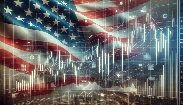 stock exchange chart graph on american flag background