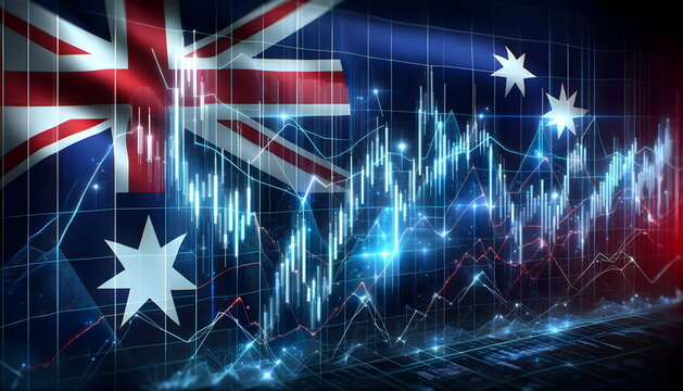 stock exchange chart graph on australian flag background