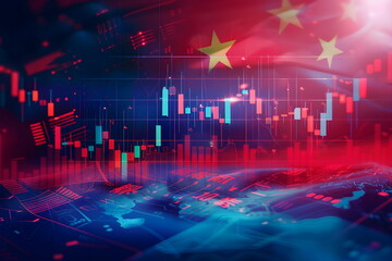 stock exchange chart graph on chinese flag background