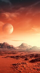 red landscape of mountains on the planet Mars